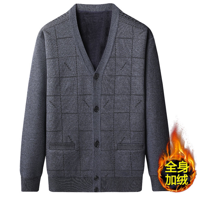 Áo khoác cardigan dệt kim dày dặn thời trang thu đông cho nam trung niên