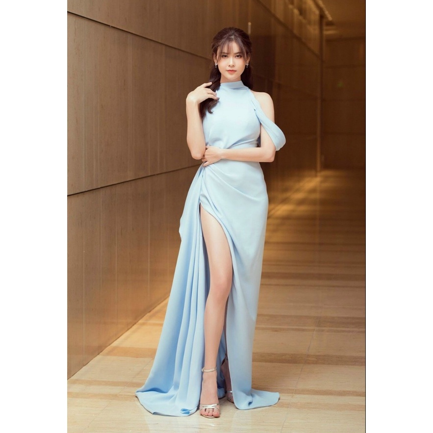 Đầm dạ hội dự tiệc hở vai xẻ tà cao cấp - Mua đầm dạ hội thiết kế