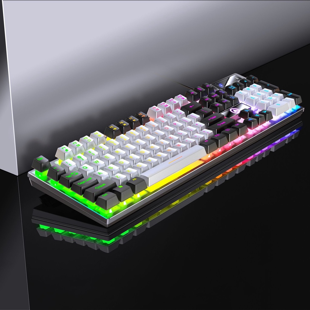 Bàn Phím K500 Giả Cơ Gaming Có Dây Và Chuột G15 YINOIAO LED RGB Xuyên Chữ Nhiều Màu Trắng Hồng Xanh Tím