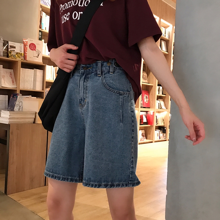 Quần đùi Denim lưng cao co giãn tốt phong cách thời trang Mẫu 27101