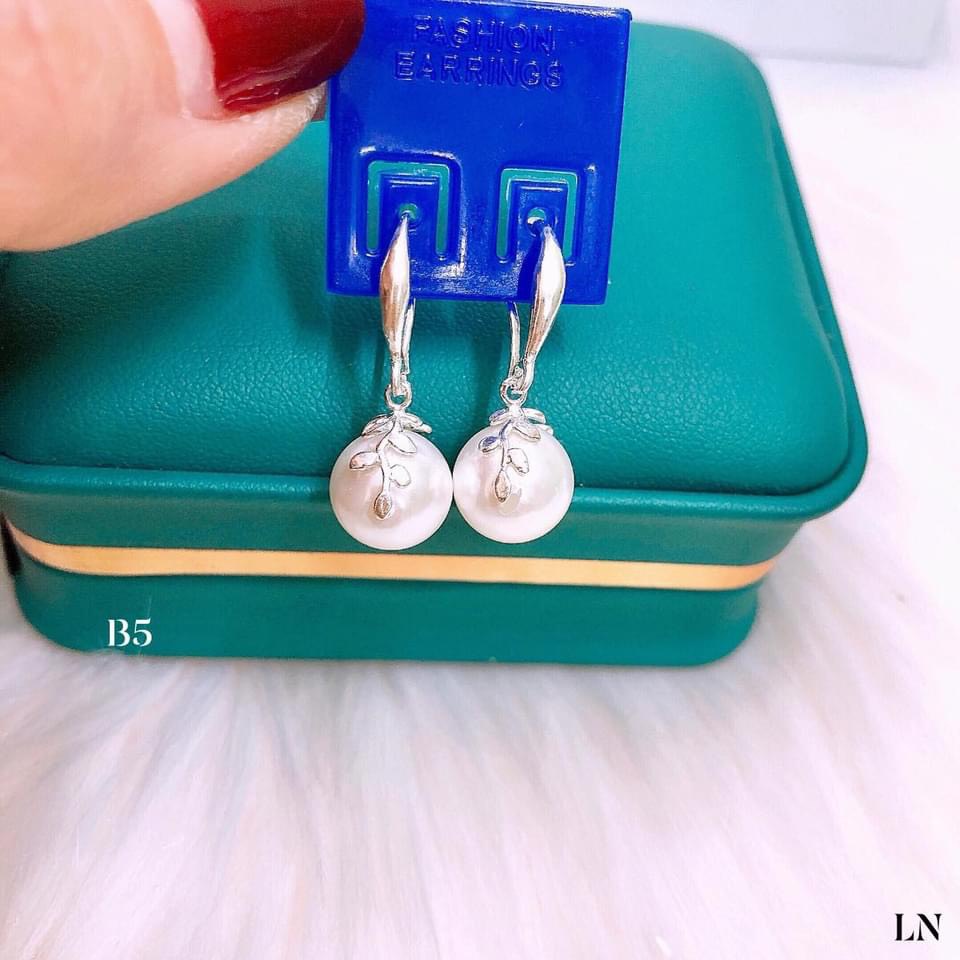 Bông tai bạc nữ dạng móc câu gắn đá treo hạt châu xinh xắn - Kho sỉ bạc Nhất Linh