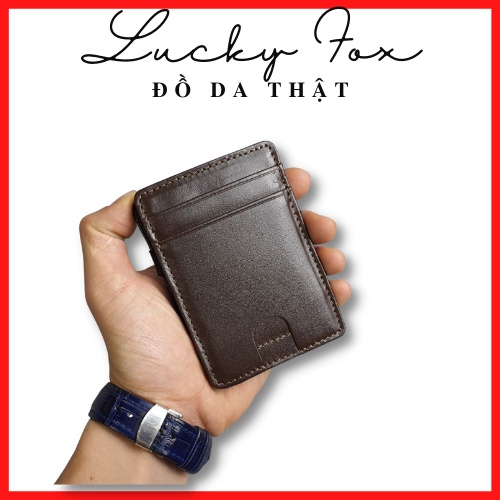 Ví đựng thẻ nam nữ ví da mini card nhỏ gọn cầm tay da bò thật BH 3 NĂM CAM KẾT DA THẬT LUCKY FOX MN122