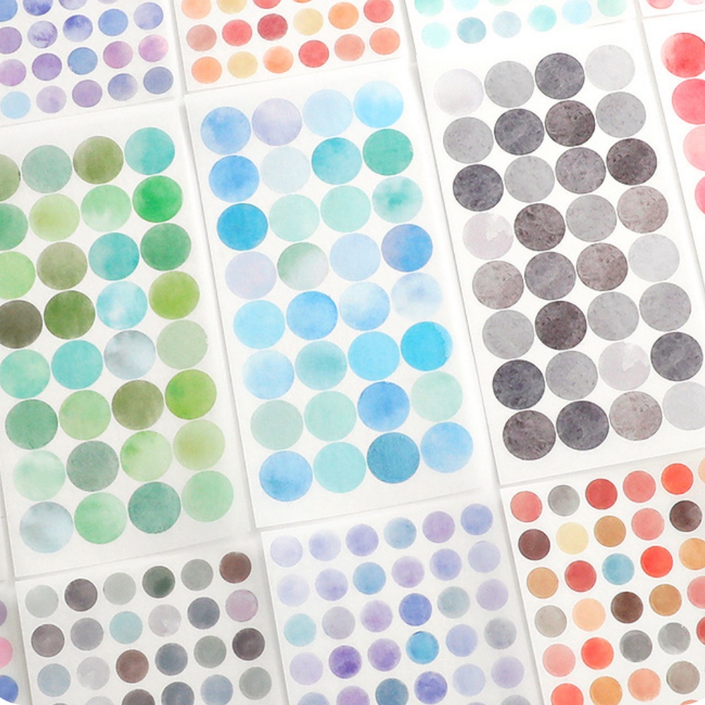 Set stickers 10 tấm hình tròn trang trí sổ, dán postcards