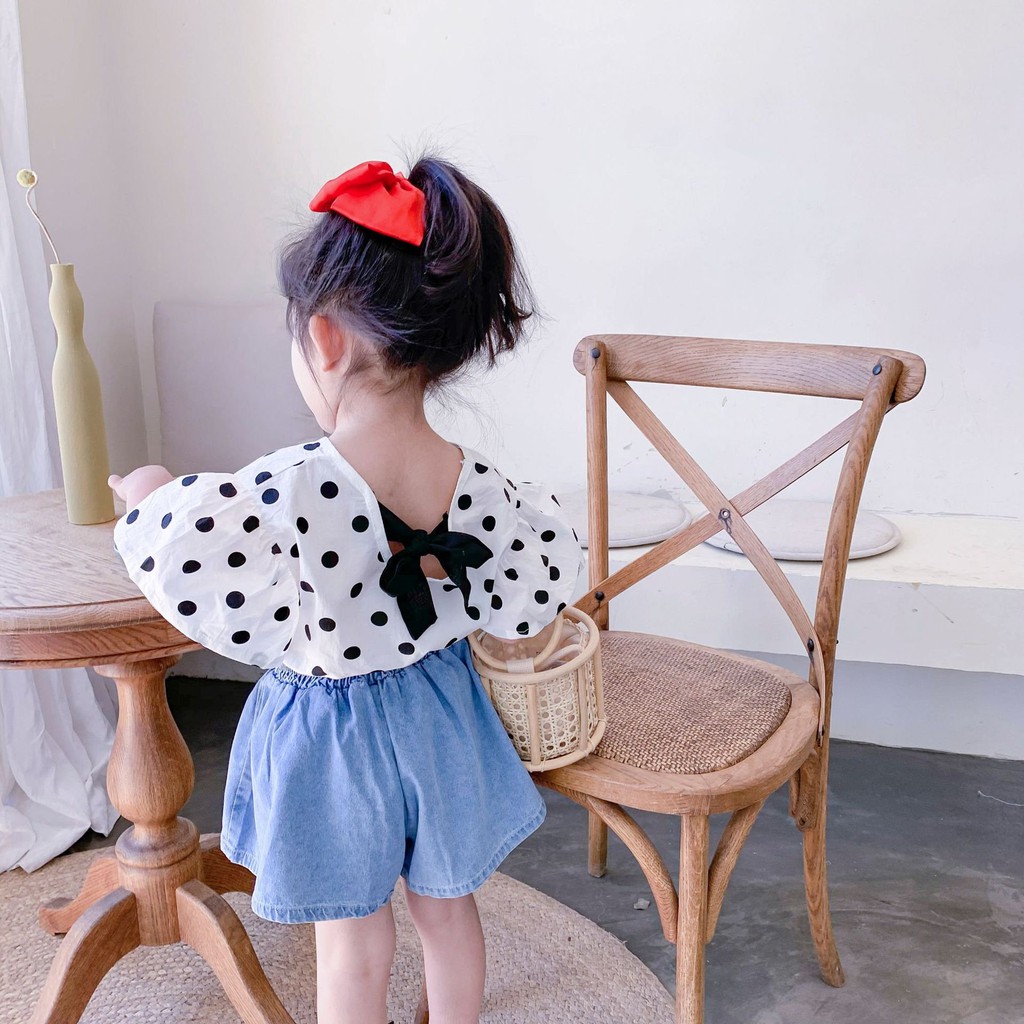 Set Áo Tay Bèo Chấm Bi, Quần Đùi Jean cho bé gái SEKA KIDS 2102.06