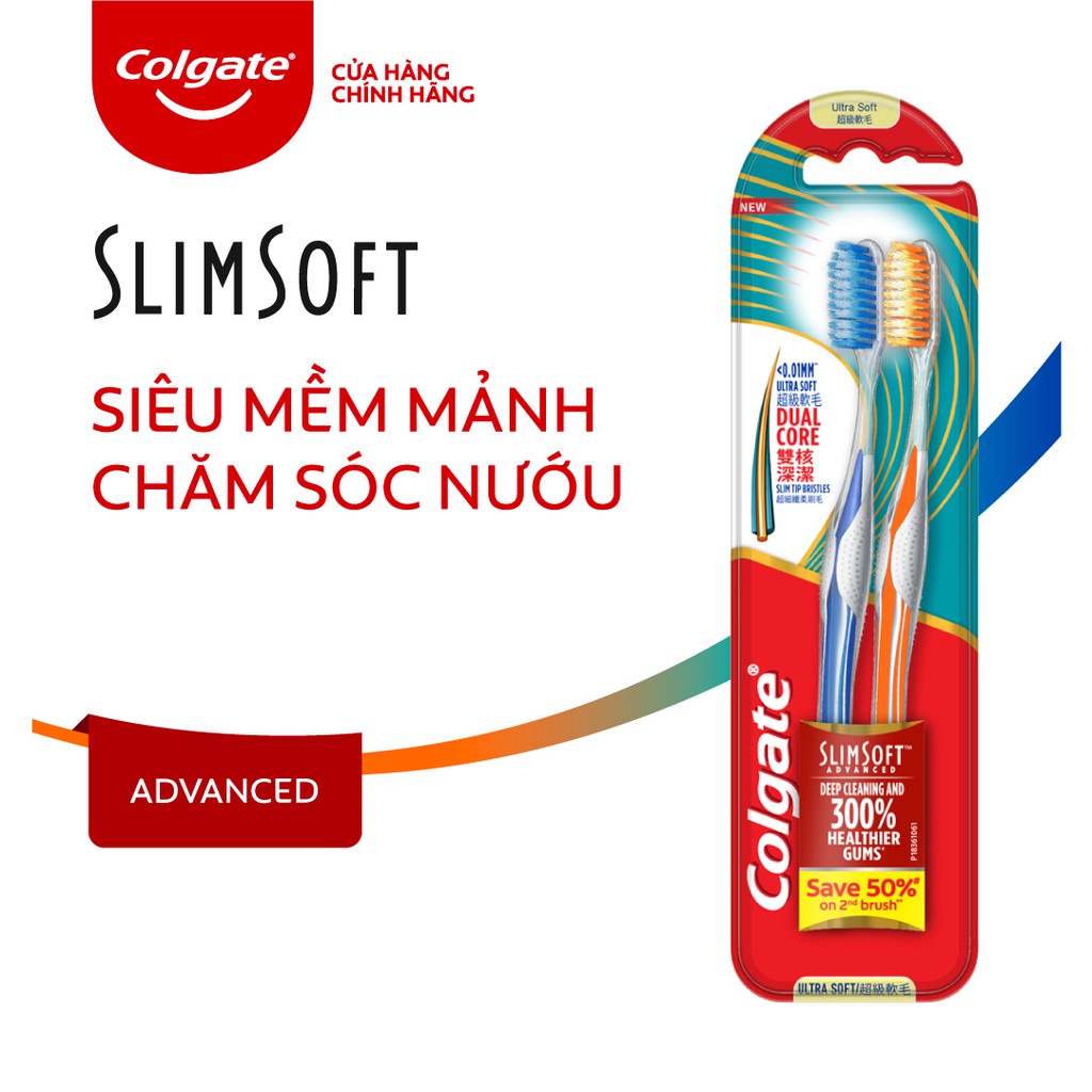 [Mã FMCGCO5 giảm 8% đơn 250K] Bộ 2 Bàn chải Colgate Slimsoft Advanced Twin siêu mềm bảo vệ nướu