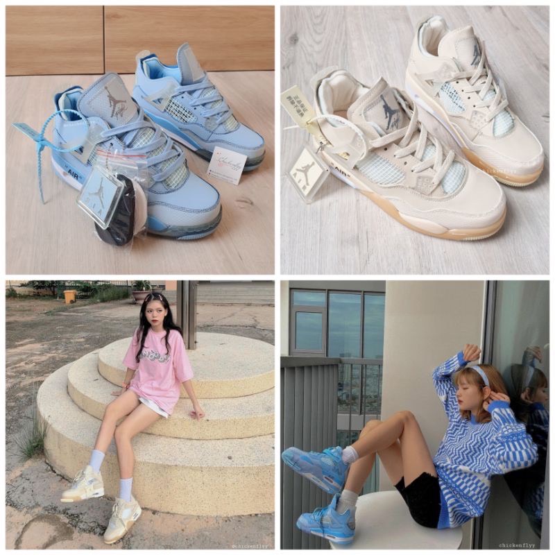 [FreeShip] Giày Thể Thao JD 4 Off White Sail màu kem, màu retro xanh dương tặng 3 dây kèm cao cấp phụ kiện