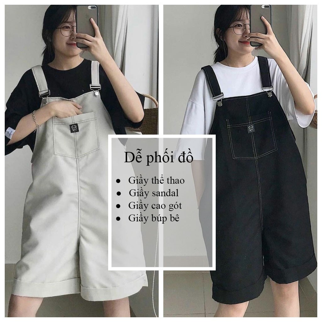 [Mã FAMAYWA2 giảm 10K đơn 50K] Quần yếm nữ dáng short kaki dập chỉ nổi ulzzang - VIETCEN