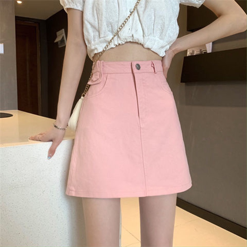 Chân váy jean chữ A IELGY màu sắc đơn giản hợp thời trang