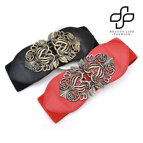 Đai Thắt Lưng Co Dãn Khóa Kim Loại Hình Hoa Vintage Cho Nữ
