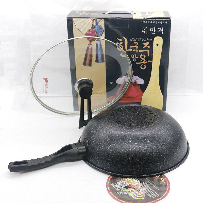 Chảo chống dính sâu lòng đá Coopia Hàn Quốc siêu bền size 32cm có vung kính