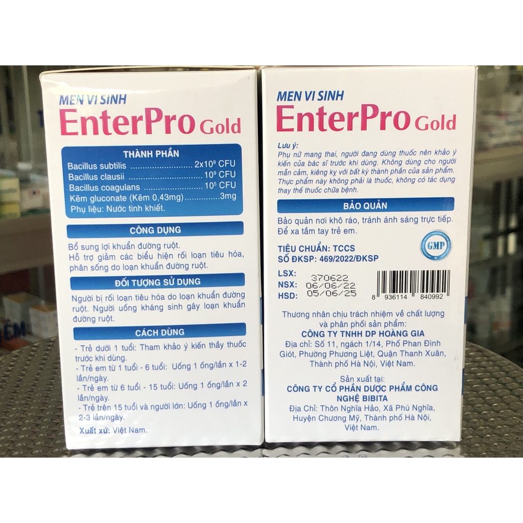 Men vi sinh EnterPro Gold - hộp 20 ống x 10ml
