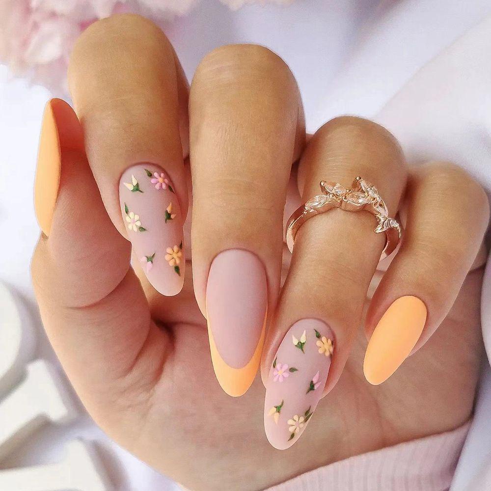 Bộ 24 Móng Tay Giả Họa Tiết Hoa Đính Đá Thời Trang Cho Nữ