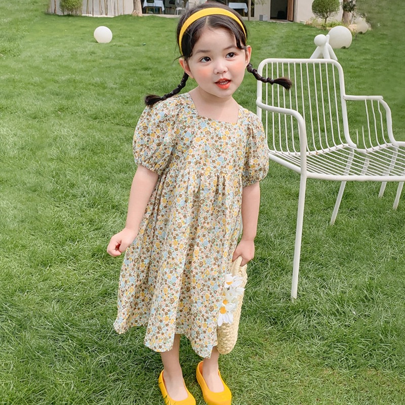 Đầm Công Chúa Tay Ngắn Hở Lưng In Hoa Dễ Thương Cho Bé Gái