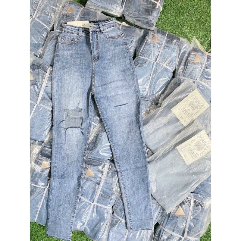 ♨️Quần Jeans Dài Lưng Cao Co Giãn Rách NM | BigBuy360 - bigbuy360.vn