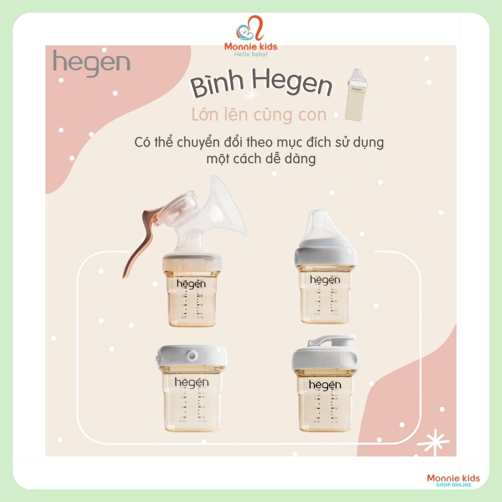 Bình sữa cho bé Hegen PPSU, Bình sữa trẻ em cổ rộng 150ml 240ml 330ml - Monnie Kids