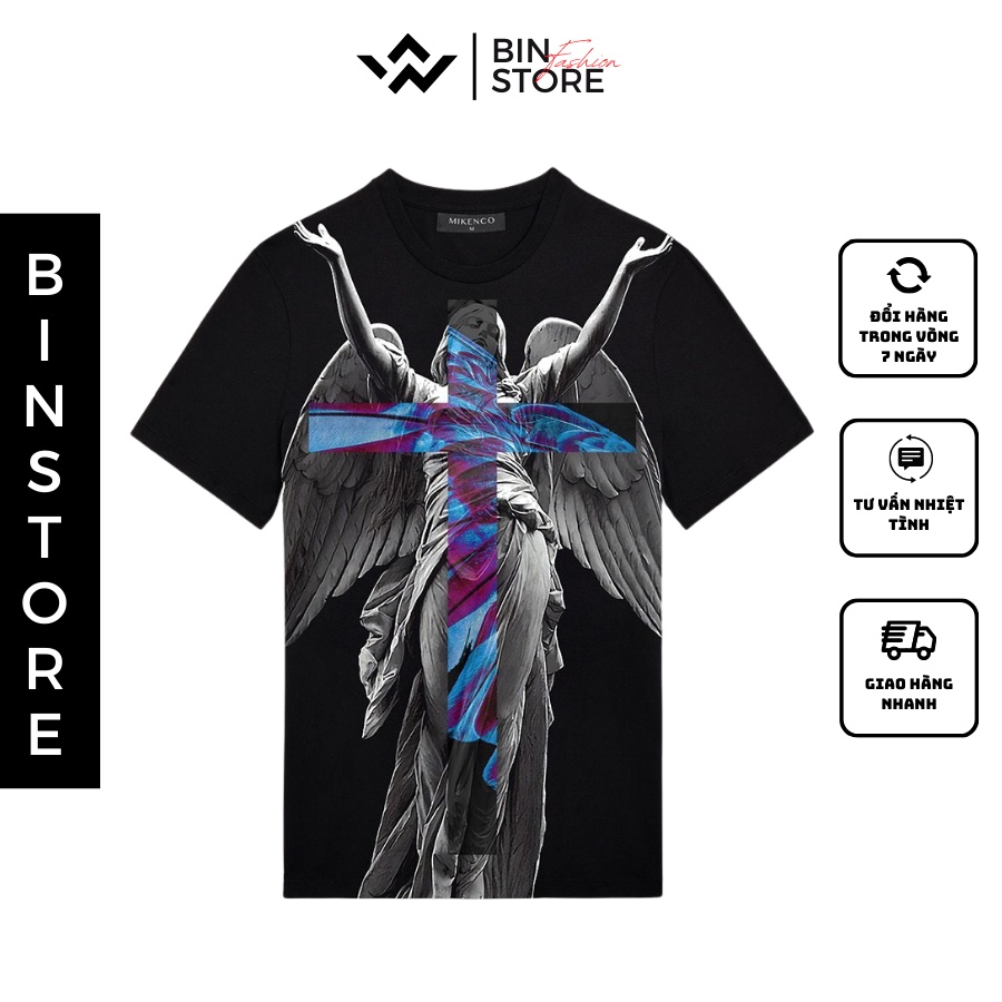 Áo Thun Nam Nữ Unisex , Áo Phông Ngắn Tay MIKENCO In Hình Thiên Thần Xanh Form Rộng 100%Cotton Chất Su Mát Mịn