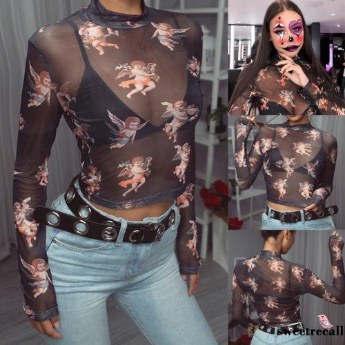 Áo lửng tay dài phối lưới xuyên thấu gợi cảm cho nữ