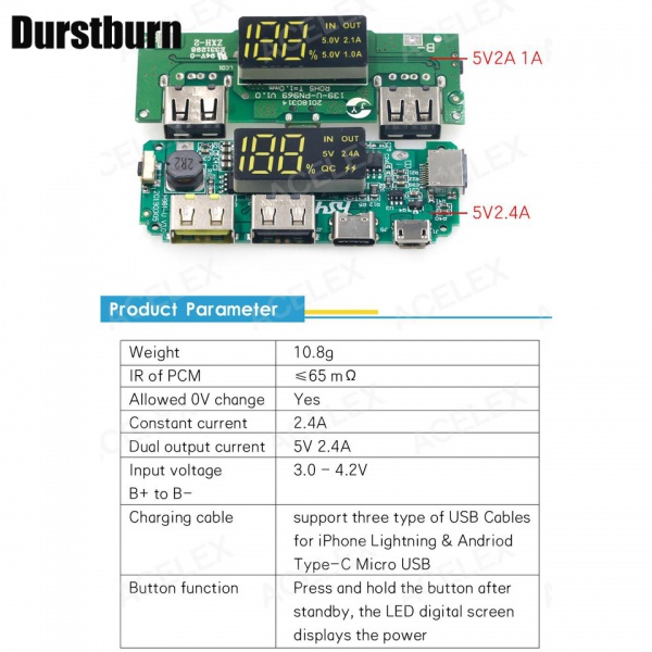 Bảng Mạch Sạc Pin Lithium 18650 Hai Cổng USB 5V 2.4A 2A 1A Micro/Type-C Cho Điện Thoại
