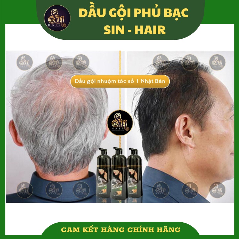 Dầu gội phủ bạc nhuộm tóc Sin Hair chính hãng 500ml, Dầu gội đen tóc dành cho nam nữ thảo dược an toàn