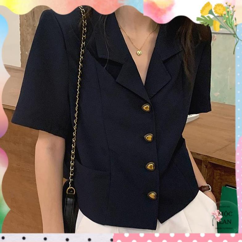 Áo sơ mi nữ cổ vets cài khuy style công sở vintage Hàn Quốc sang trọng đơn giản thanh lịch