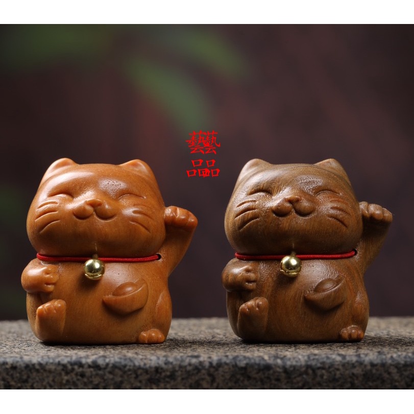 Mèo May Mắn Bằng Gỗ Đàn Hương Tự Nhiên Dễ Thương Để Bàn Trang Trí