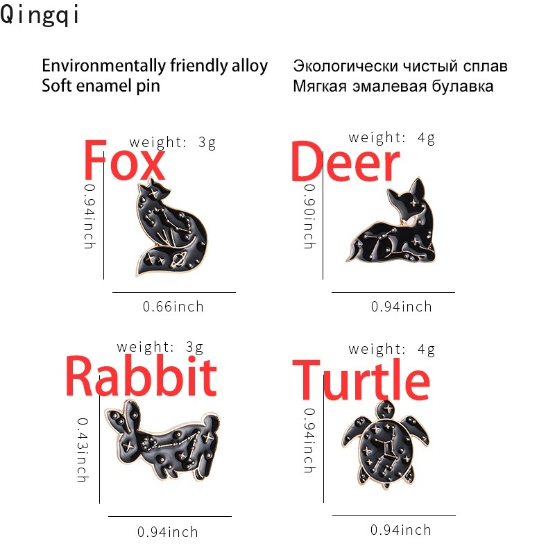 Ghim cài áo trang trí MISS ZOE hình chòm sao thỏ cáo rùa hươu màu đen hoạt hình làm quà cho bạn bè