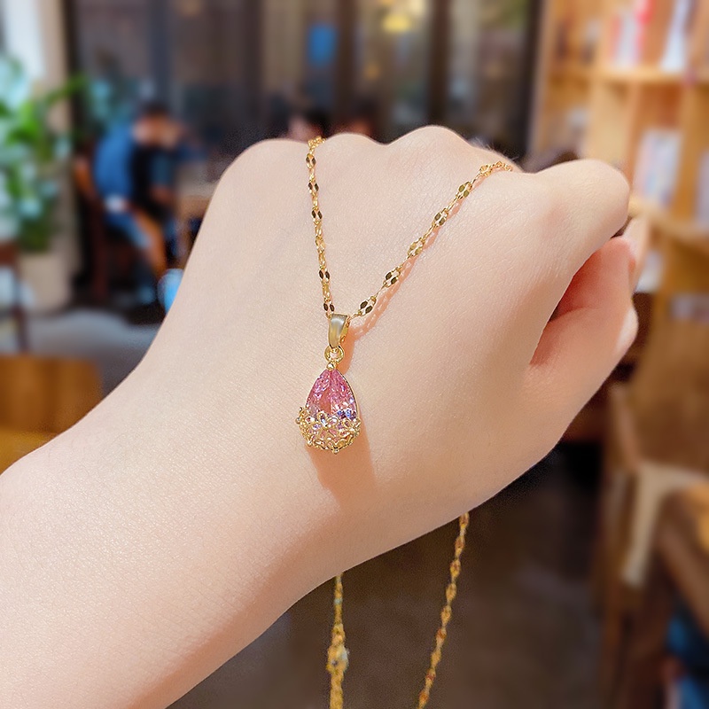 Dây Chuyền Thép Titan Đính Đá Zircon Lớn Siêu Lấp Lánh Tinh Tế Lu
