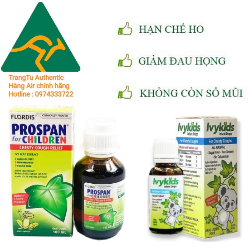 Siro ho thảo dược cao thường xuân 100ml,giảm ho,tiêu đờm cho mẹ và bé Ivy kids,Pro Span