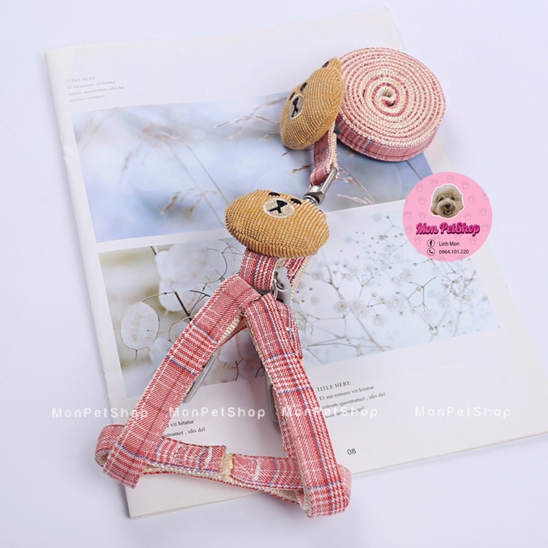 [Có sẵn] Xích dắt kèm yếm ngực hình gấu, ngôi sao cute