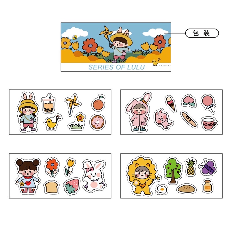 Bộ 4 Tấm Sticker Cute Phong Cách Nhật Bản Hình Vẽ Sắc Nét Siêu Dính Siêu Bền