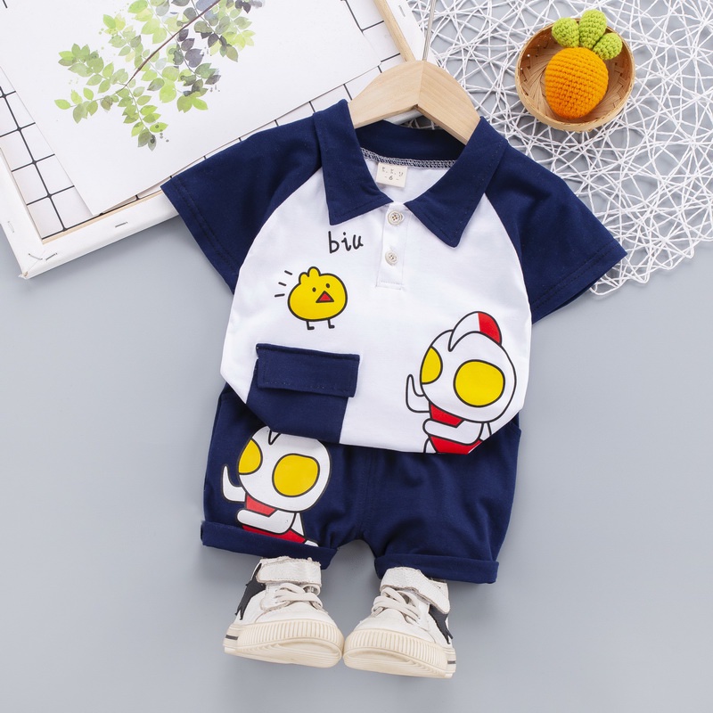 Set Đồ Mùa Hè 2 Món Gồm Áo Thun Tay Cộc In Hình Doraemon + Quần Dài Cho Bé Sơ Sinh