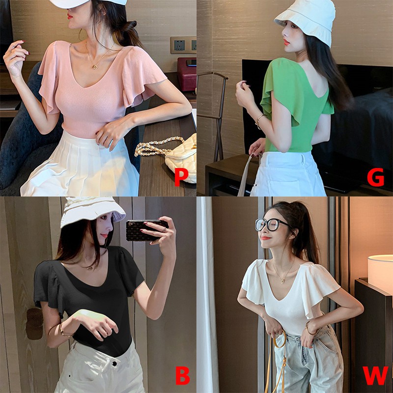 Áo Dệt Kim Tay Ngắn Cổ V Thiết Kế Màu Trơn Thanh Lịch Cho Nữ | BigBuy360 - bigbuy360.vn