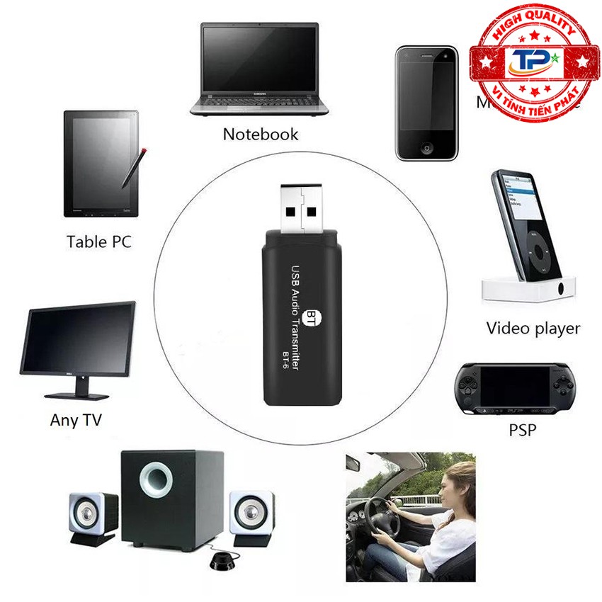 USB Thu và Phát âm thanh Bluetooth 5.0 2 trong 1 BT-TX6 Music Audio Receiver Transmitter Dongle biến Loa, Amply, PC