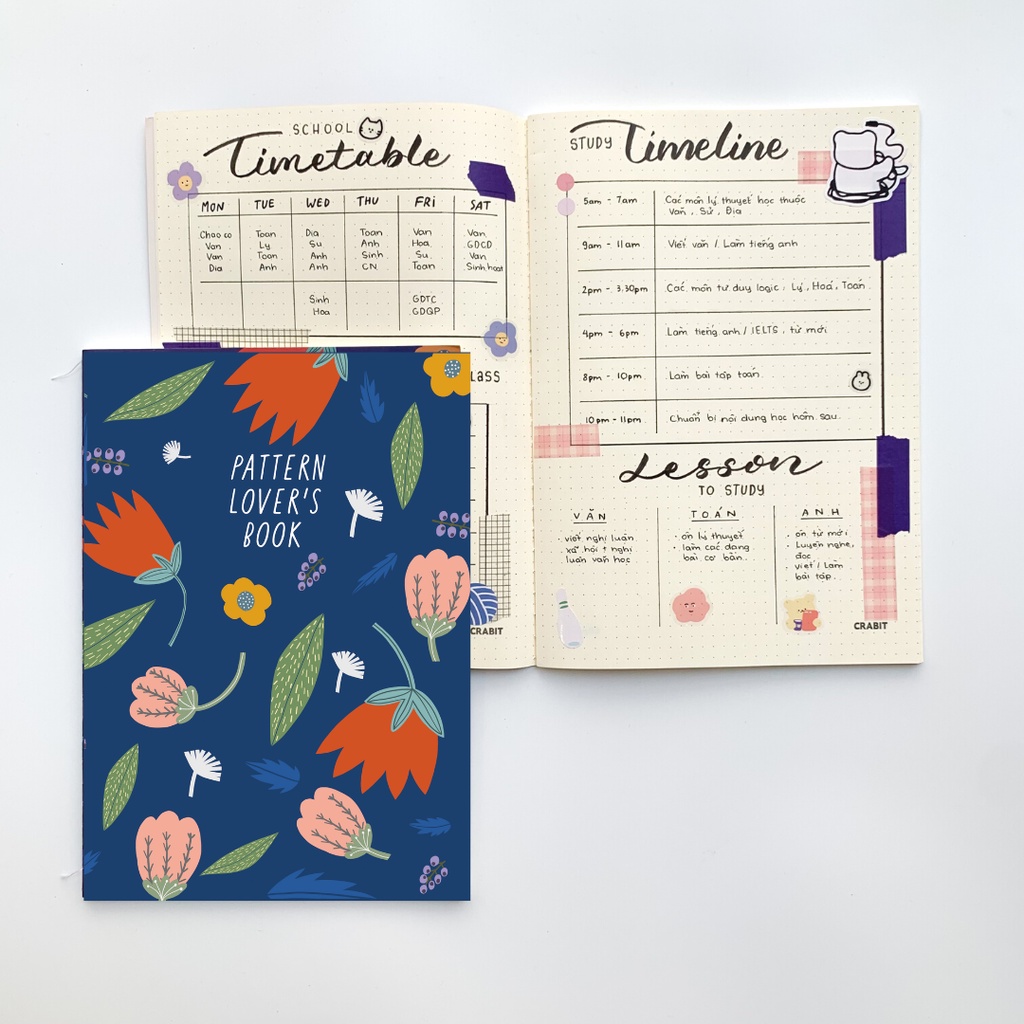 Vở may gáy dot grid 100gsm 80 trang Crabit - Daily Life Hoa đỏ