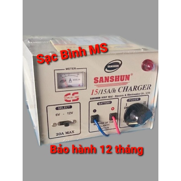 Sạc bình ắc quy 6V-12V Sanshun 15A dùng cho ắc quy 60Ampe trở xuống