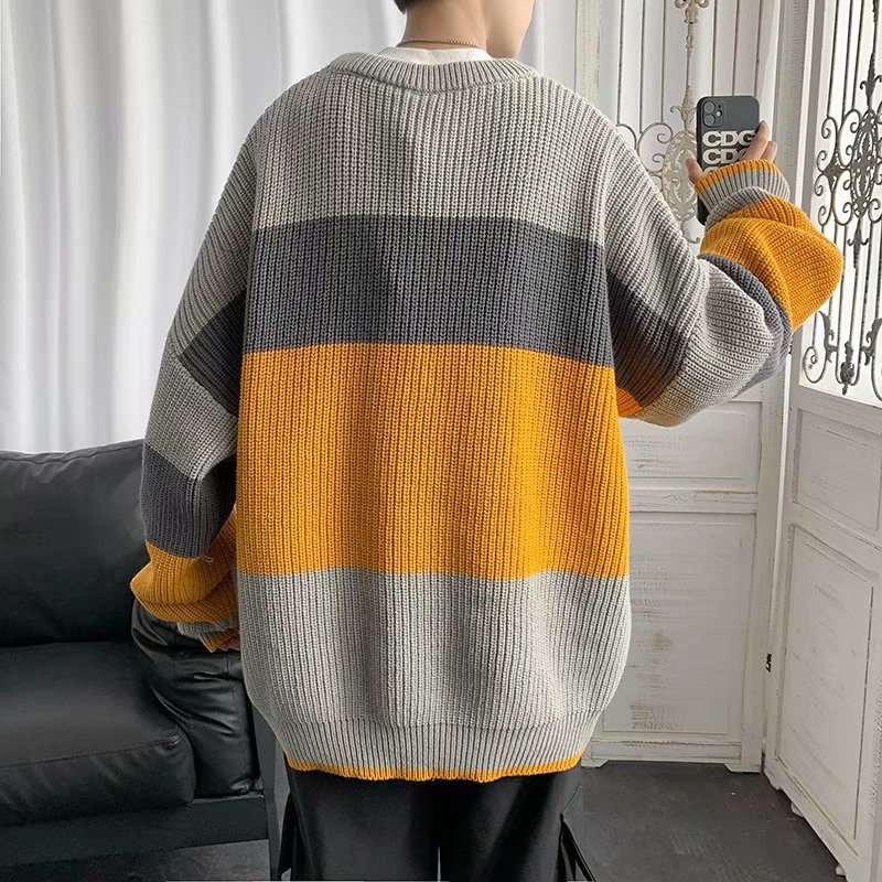 Áo Dệt Kim Sọc Gân Tay Dài Dáng Rộng Màu Trơn Thời Trang Cá Tính Cho Nam | BigBuy360 - bigbuy360.vn