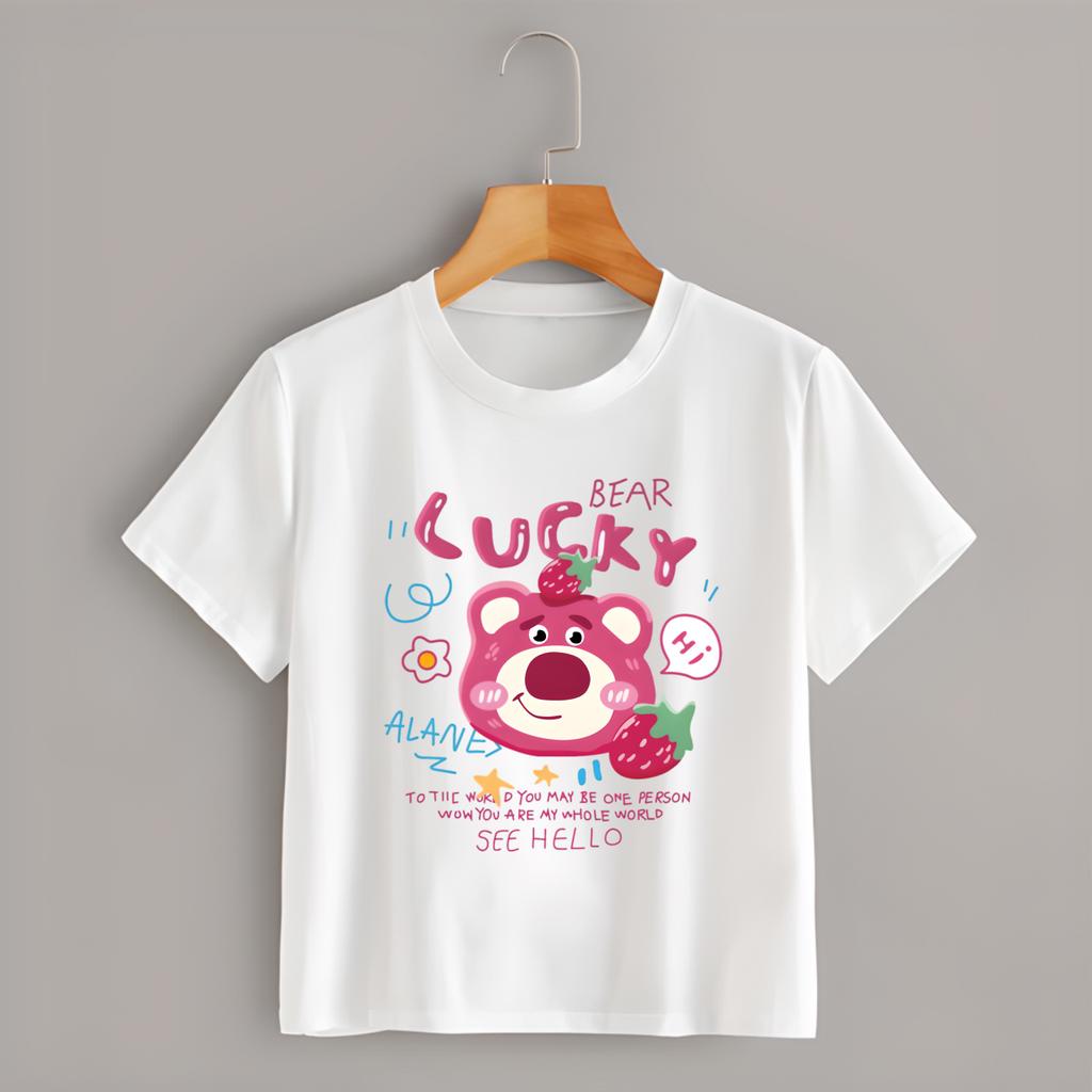Áo Thun Gấu Dâu Lotso Bear Màu Trắng Đủ Size Cho Bé Trai Bé Gái