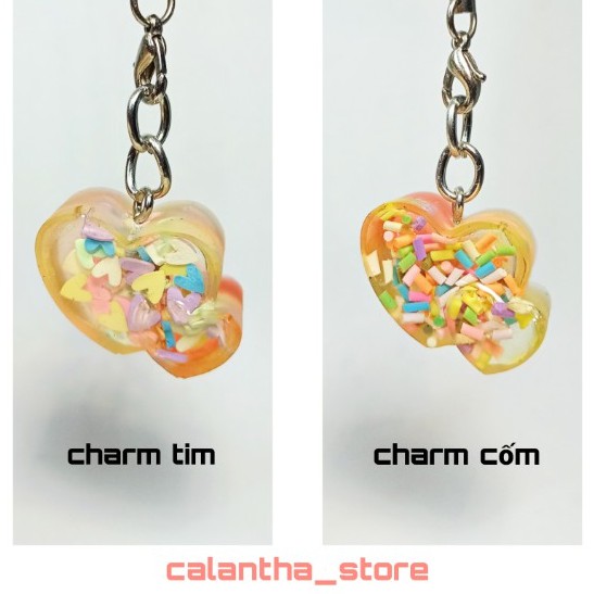 Móc khoá trái tim full charms - Móc khoá handmade resin - Quà lưu niệm