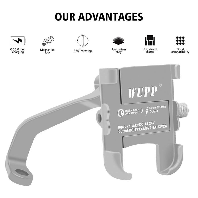 Bộ Gương Chiếu Hậu Gắn Tay Lái Xe Mô Tô 12v Qc 3.0 Usb 4.3-7 Inch