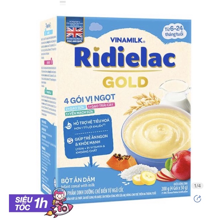 Combo 2 Bột ăn dặm RIDIELAC GOLD 4 gói (3 Vị Ngọt) HG 200g