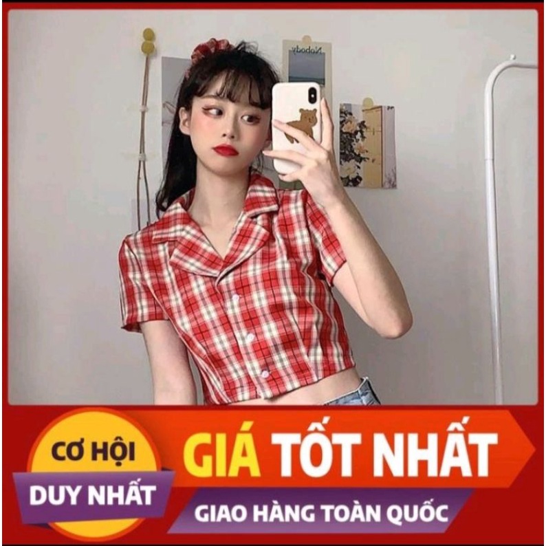 áo sơ mi croptop sọc caro