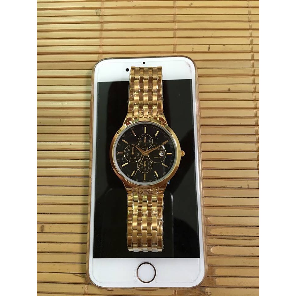 Đồng Hồ Nam Nữ BAISHUNS H880 Mặt Đen Khung Mạ Vàng | BigBuy360 - bigbuy360.vn