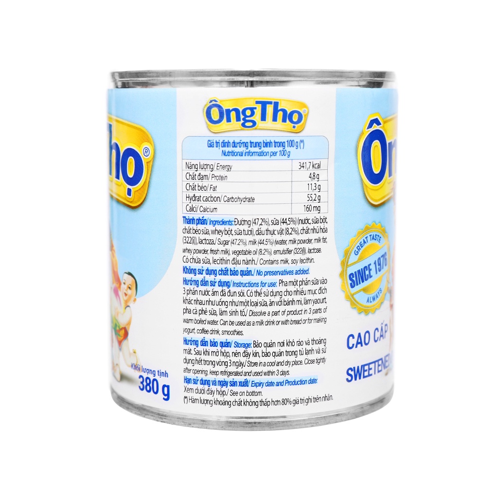 Sữa đặc có đường Ông Thọ Trắng nhãn xanh lon 380g