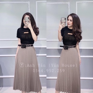 Chân váy xếp ly kèm đai