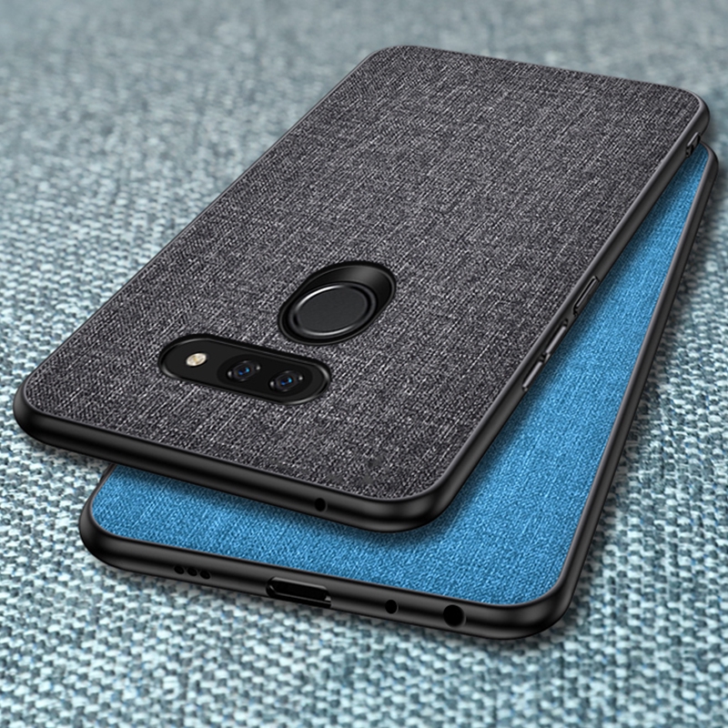 Ốp điện thoại vải canvas phối da mềm chống sốc cho Lg G8 thinq V40 thinq