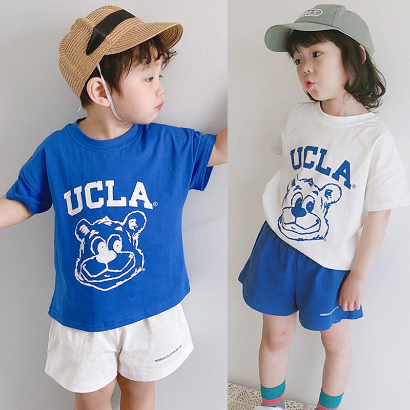 Set Áo Thun Tay Ngắn Phối Quần Short Kiểu Hàn Quốc Thời Trang Mùa Hè Dễ Thương Cho Bé Trai