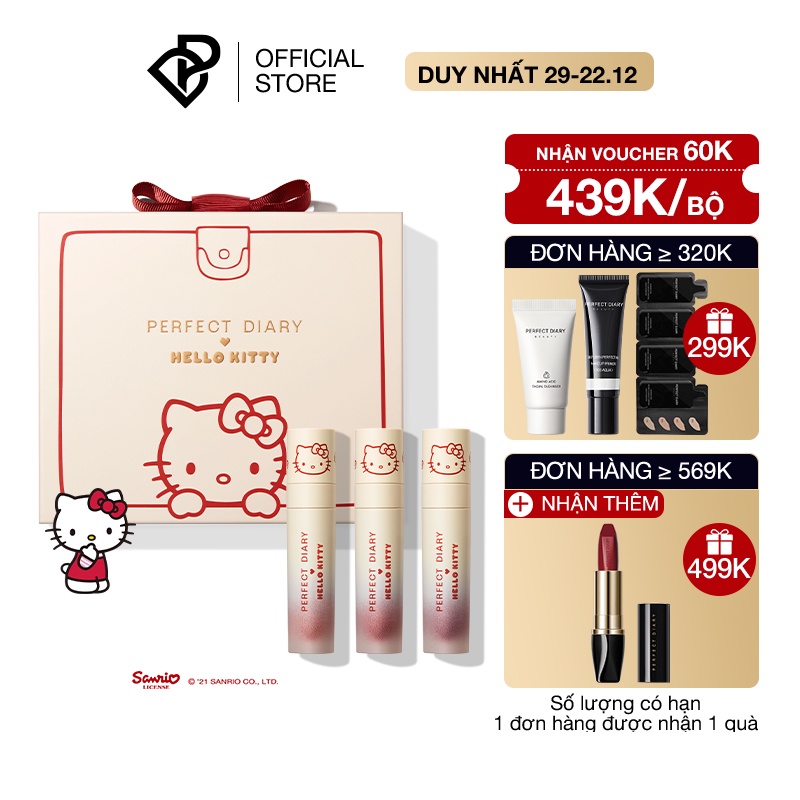 Hộp son kem nhung lì PERFECT DIARY thiết kế phối hoạ tiết Hello Kitty | BigBuy360 - bigbuy360.vn