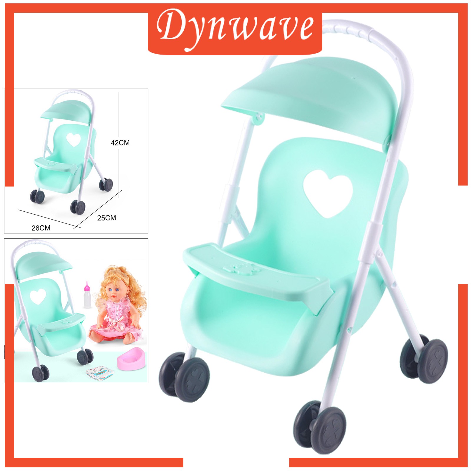 [DYNWAVE] Baby Doll Stroller Pushchairs Foldable Push Cart Toddlers Pretend Play Toy