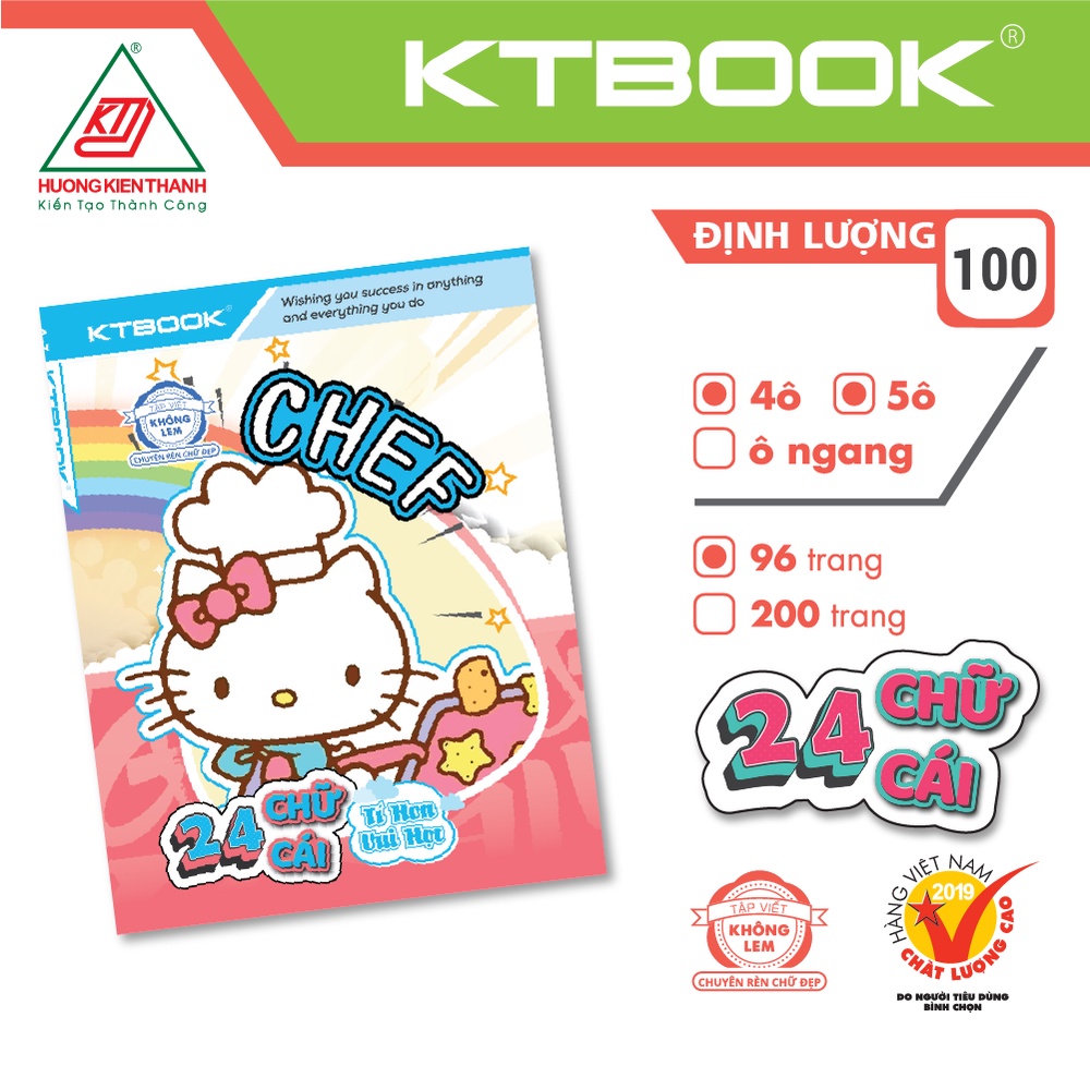Gói 10 cuốn Tập Học Sinh Cao Cấp Chuyên Rèn Chữ Đẹp 24 Chữ Cái KTBOOK giấy trắng không lem ĐL 100 gsm - 96 trang