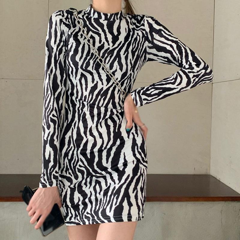 Đầm Dài Tay In Họa Tiết Ngựa Vằn Cá Tính Theo Phong Cách Hàn Quốc Cho Nữ | BigBuy360 - bigbuy360.vn